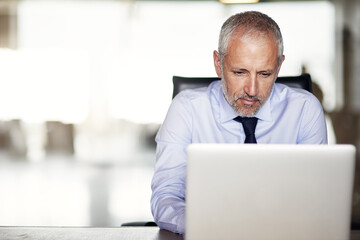 Building his business empire. Cropped shot of a mature businessman working in his office.