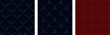 Elegant Japanese Pattern Abstract Round Shapes Sea Wave, Fish Scale Traditional Motif Classic Blue Background Dot Line Design.