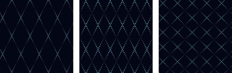 Diamonds texture geometric pattern set classic blue background.