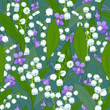 Fototapeta Konie - forest lilies of the valley and violets on a dark background