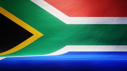 Wall Mural - Studio backdrop with draped flag of South Africa for presentation or product display. 3D rendering