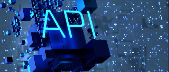 API - Application Programming Interface. software development tool. API inscription on a tech background. 3d render.