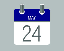 Day 24 May. Blue Calendar For Days Of The Month In May. Calendar Page Template.