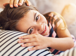 Poster - Im going to be a big sister. High angle portrait of an adorable little girl cuddling her pregnant mothers stomach.