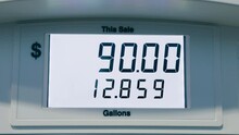 Gas Price Increase In CALIFORNIA USA Summer 2022. Fuel Price Rates Goes Up Due To Inflation And War In Ukraine. Gas Prices Reach All Time Highs At The Pump. Digital Screen Counting Refuel In Dollars