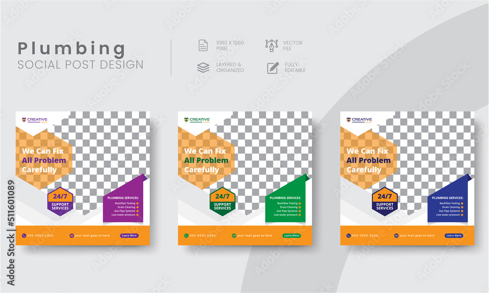Plumbing Posts. Design Professional plumber social media post layout templates for business ...