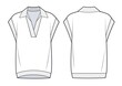 © Любовь Гладкая - Unisex Polo Sweater Vest fashion flat technical drawing template. Oversize knitted T-Shirt template, front, back view, white color.