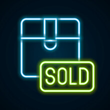 Glowing Neon Line Sold Icon Isolated On Black Background. Colorful Outline Concept. Vector