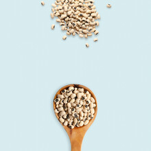 Black Eyed Peas Isolated On Light Blue Background With Copy Space. 