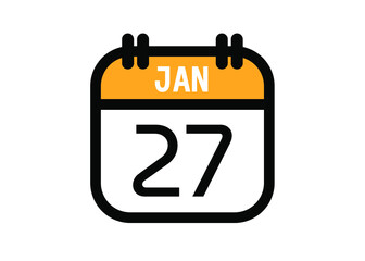 January 27. January calendar for deadline and appointment. Vector in Yellow.