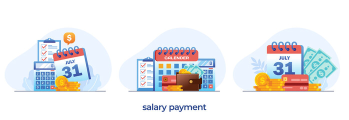 salary payment concept, paycheck, accounting, payroll, schedule, wallet, flat illustration vector