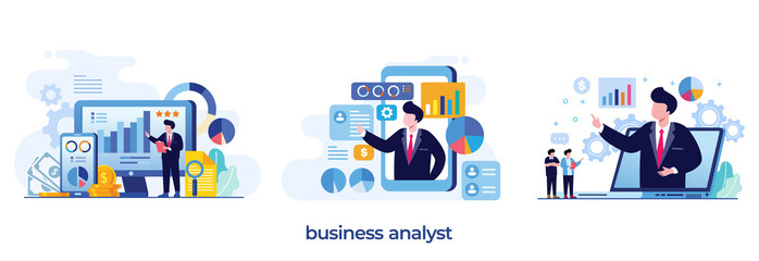 Wall Mural - business analyst,data analytic, dashboard and business finance report. business finance investment concept. Data analysis team, business analytic. flat vector