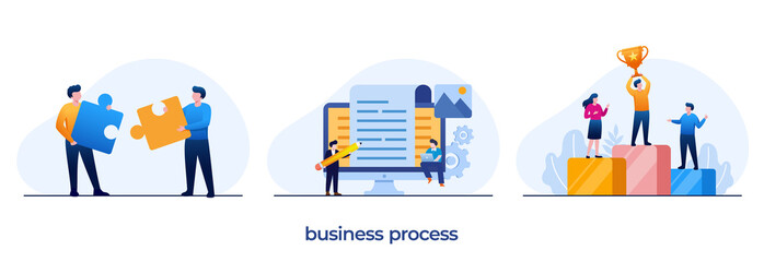 business process, goal and target, business plan, financial, marketing, achievement, flat illustration vector