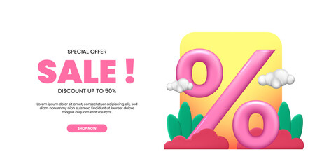 Wall Mural - 3D sale percentage special discount offer promotion template for online shopping cute decoration