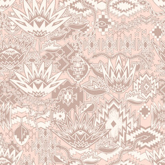 SEAMLESS REPEATING VECTOR summer garden king protea snake tribal bohemian garden pattern. modern scandi desert wilderness. Aztec Navajo Western shapes. Pastel pink tones