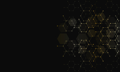 Abstract design element with geometric background and golden hexagons shape pattern