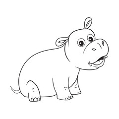 Canvas Print - coloring pages or books for kids. cute hippo cartoon illustration