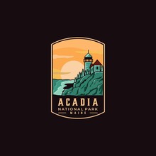 Vector Illustration Of Acadia National Park. Emblem Badge Graphic Of Maine National Park.
