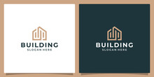 House Building Logo With Initial Letter D And P Abstract. Vector Illustration Graphic Design In Line Art Style. Good For Brand, Advertising, Real Estate, Construction, Building, And Home.