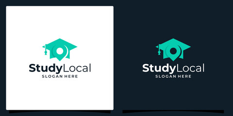 College, Graduate cap, Campus, Education logo design and local pin location icon symbol logo vector illustration graphic design.