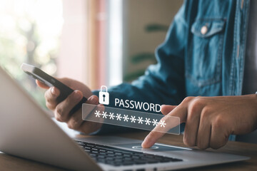 Wall Mural - cybersecurity concept global network security technology, business people protect personal informati