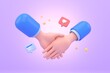 shake hands to show respect on purple background 3d rendering.