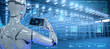 Robotic Manufacturing smart Factory Industrial Robots transformed the manufacturing Industry to future innovation digital technology, 3D robot in fulfillment warehouse
