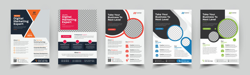 a bundle of 5 templates of a4 flyer, flyer template layout design. business flyer, brochure, magazin