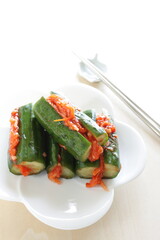 Wall Mural - Korean food, radish kimchi in cucumber for spicy side dish 