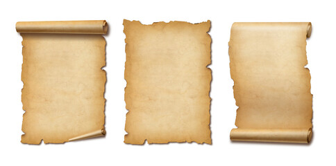 Poster - Old Parchment paper scroll set isolated on white with shadow. Vertical banners