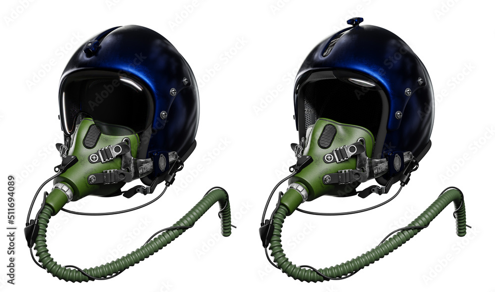 The Jet fighter pilot's kit, including the helmet and mask, is rendered ...