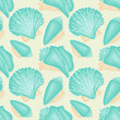 Pattern Seashell hand drawn doodle drawing, blue and beige pastel tone. Vector illustration