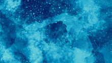 Blue Watercolor And Paper Texture. Beautiful Dark Gradient Hand Drawn By Brush Grunge Background. Watercolor Wash Aqua Painted Texture Close Up, Grungy Design. Blue Nebula Sparkle Star Universe.