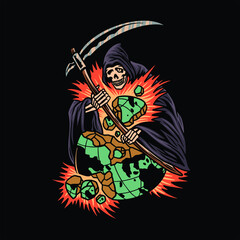 Sticker - grim reaper illustration vector design