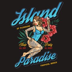 Sticker - Island paradise vintage poster colorful