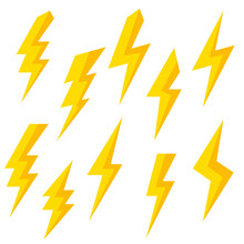Set Of Lightning Bolt Icon, Flash Symbol, Thunderbolt