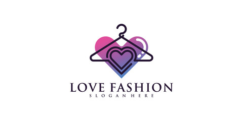 Fashion store logo design inspiration with love and hanger style concept Premium Vector