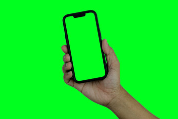 Smartphone frameless mockup. Studio shot of green screen smartphone with blank screen for Infographic Global Business web site design app, Content for technology - include clipping pat.