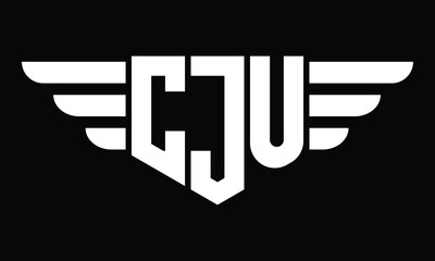 CJU three letter logo, creative wings shape logo design vector template. letter mark, wordmark, monogram symbol on black & white.	