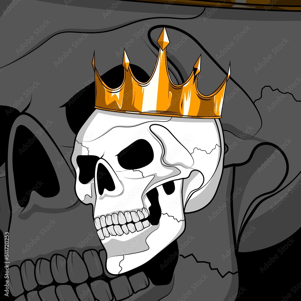 Human Head Skull King with Gold Crown Illustration Tattoo Template ...