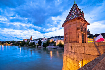 Sticker - Basel middle bridge and historic architecture evening view