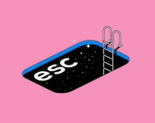 escape conceptual metaphor illustration with escape computer button in the form of a pool with stair
