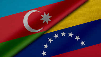 3D rendering of two flags of Republic of Azerbaijan and Republic of Venezuela together with fabric texture, bilateral relations, peace and conflict between countries, great for background