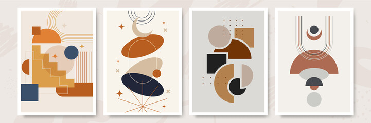 Modern minimalist abstract aesthetic illustrations with geometric shapes. Contemporary wall decor. Collection of creative artistic posters.