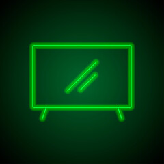 Wall Mural - Monitor, TV icon vector. Flat design. Green neon on black background with green light.ai