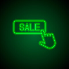 Wall Mural - Sale button simple icon vector. Flat design. Green neon on black background with green light.ai