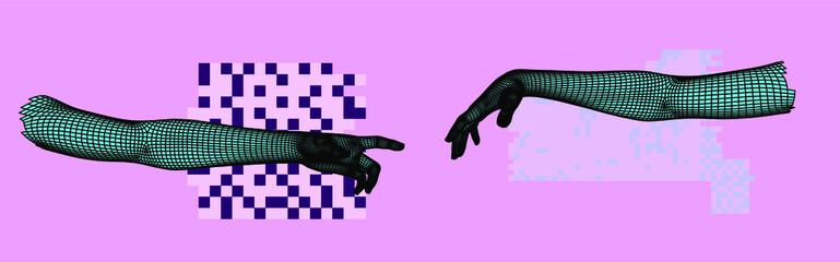 Aufkleber - 3D low-poly models of hands about to touch each other, as in the 