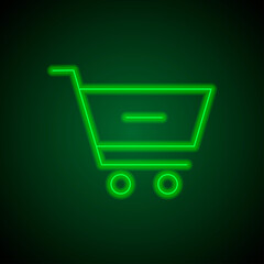 Wall Mural - Shopping cart, minus simple icon vector. Flat design. Green neon on black background with green light.ai