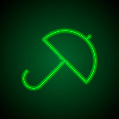 Wall Mural - Umbrella simple icon vector. Flat design. Green neon on black background with green light.ai