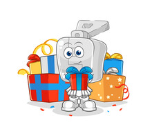 Zipper Give Gifts Mascot. Cartoon Vector